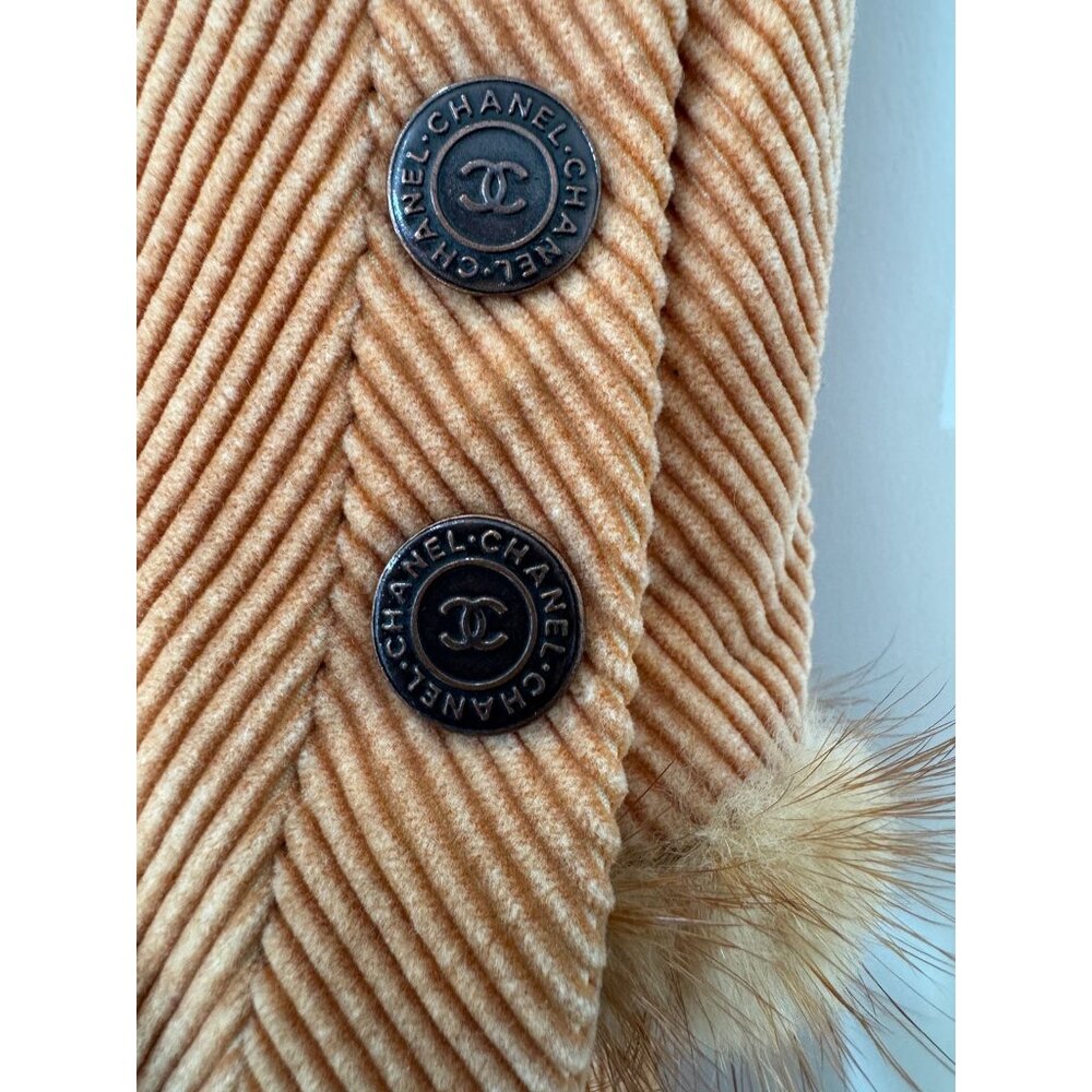 CHANEL 2003 03A Corduroy Coat Fur Trim Burnt Orange IT 42 Made in Italy - Picture 9 of 11